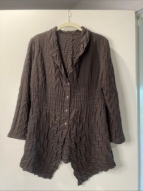 Babette Brown Pleated Snap-Front Blouse Brown Small